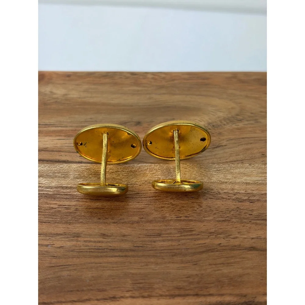 Vintage Curved Cufflinks Gold Oval Etched Victorian Revival Formal Wedding Metal